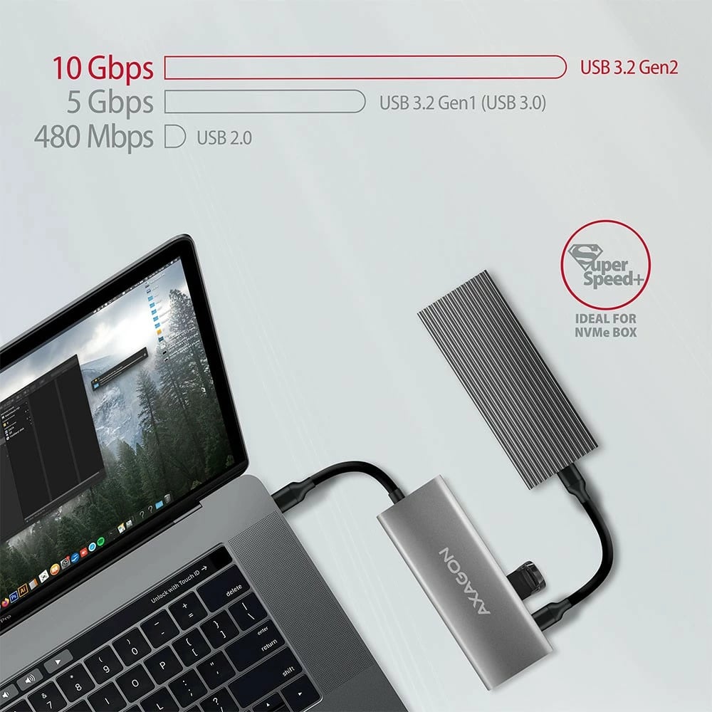 Hub USB-C AXAGON HMC-5G2, 5 porte, 10Gbps, HDMI 4K/60Hz, PD 100W, 13cm, zi/gri