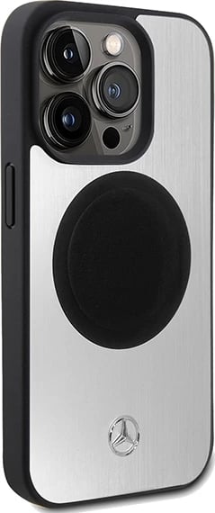 Mbështjellës Mercedes Leather&Alu MagSafe për iPhone 15 Pro Max, argjendtë