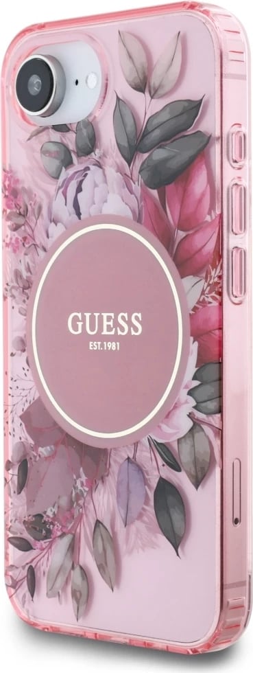Mbështjellës Guess IML Flowers MagSafe për iPhone 16e, Rozë Mbështjellës Guess IML Flowers MagSafe për iPhone 16e, Rozë