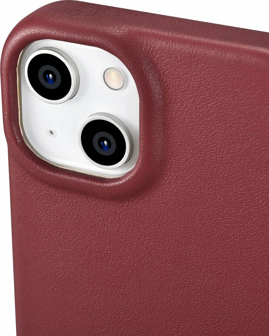 Mbështjellës lëkure iCarer CE Premium Folio për iPhone 14 Plus, MagSafe, Kuq