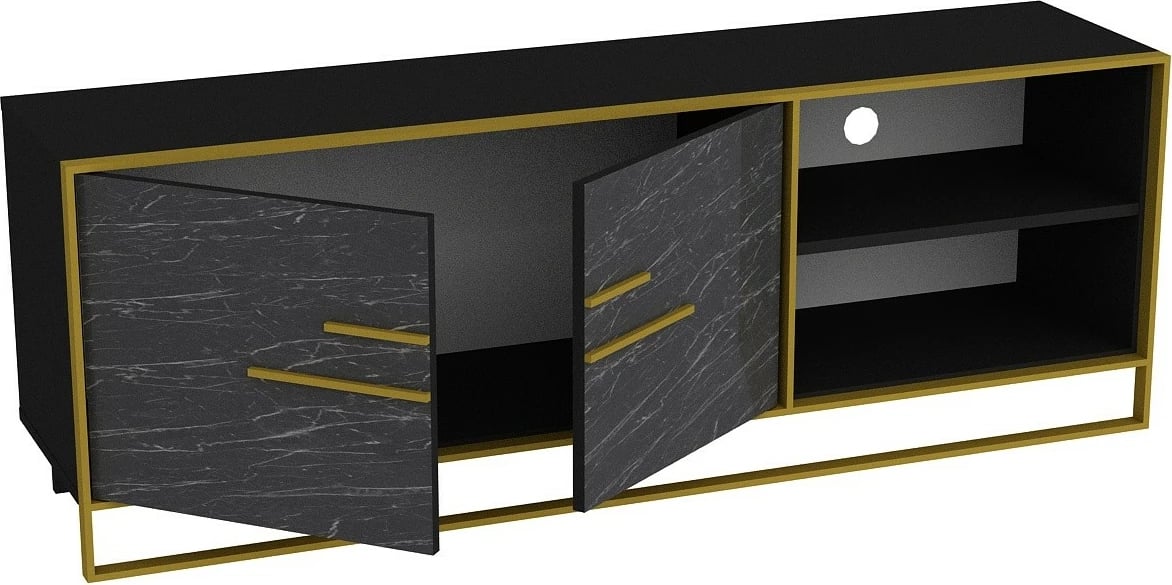 Komodë TV Hanah Home, Polka, e zezë dhe ari