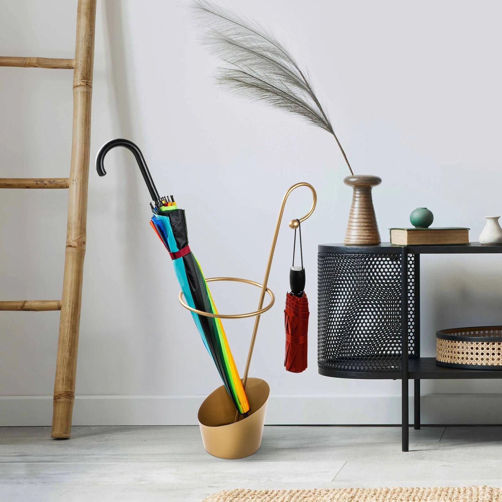 Stendë për ombrella, metalike, ngjyrë ari, Evila Originals, 34x23x67cm