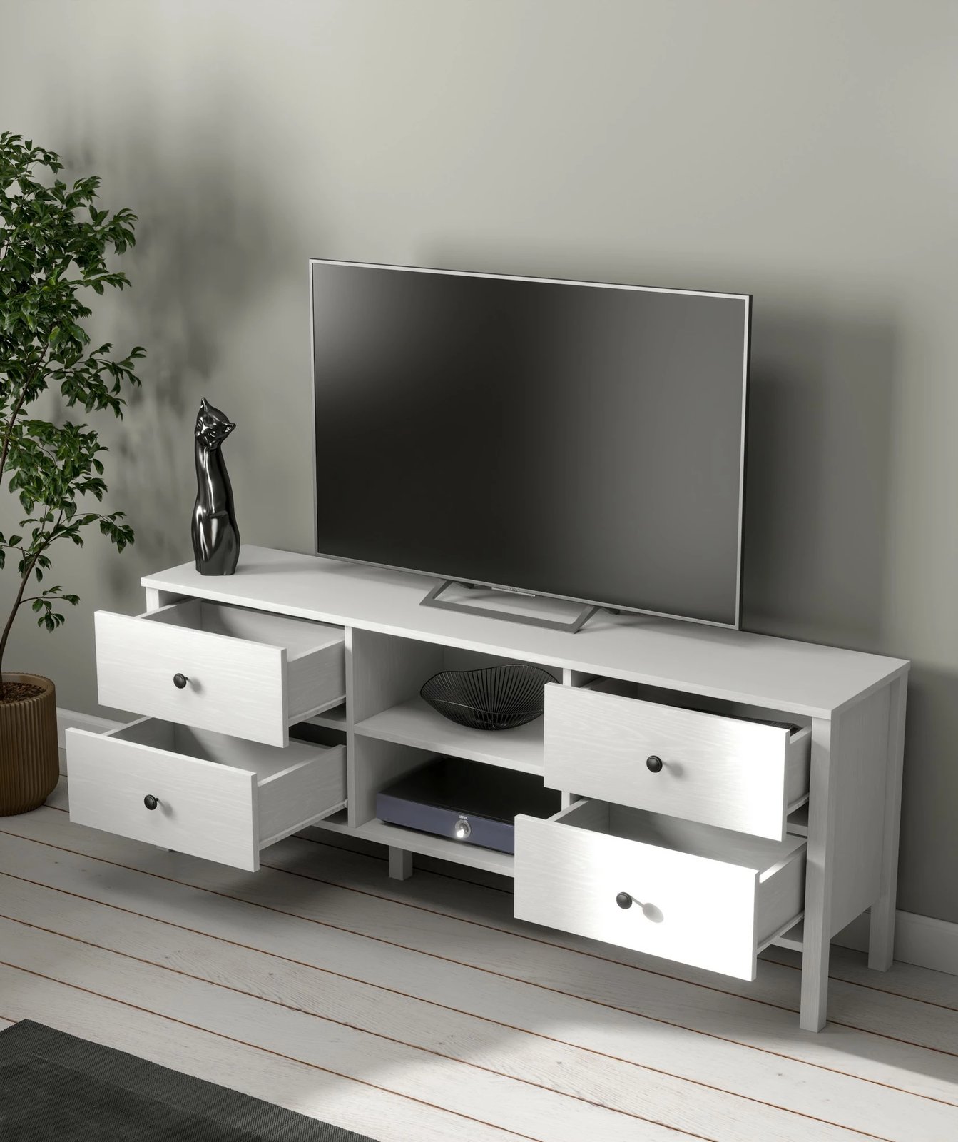 Komodë TV Hanah Home, FRN-20002, ngjyrë druri dhe e bardhë, 160x62x35cm