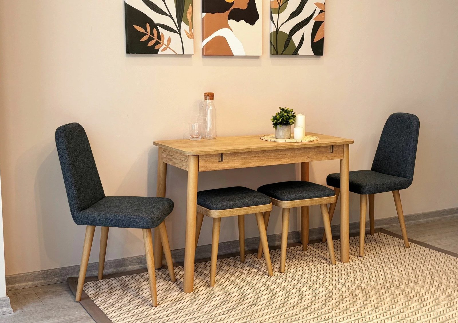 Tavolinë me karrige, set 5 pjesësh, ngjyrë lis dhe antracit, Skye Decor, Vina Mini 02 1053