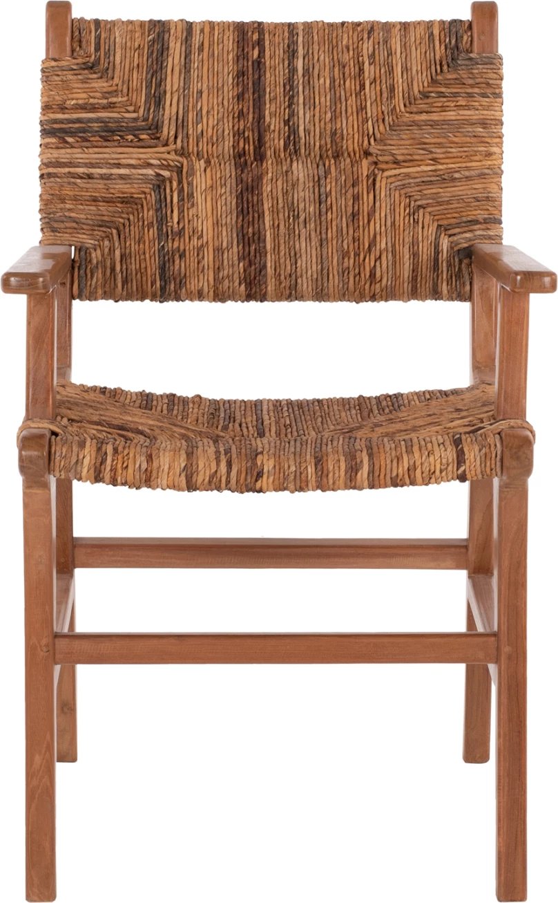Karrige për ngrënie me krahë, dru tik dhe rush, ngjyrë arre-bezhë, FH9400.01, 54x58x86,5 cm
