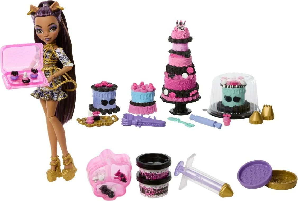 Set lodrash Monster High, Mattel JBG78, Clawdeen Wolf me aksesorë dekorimi tortash, për vajza