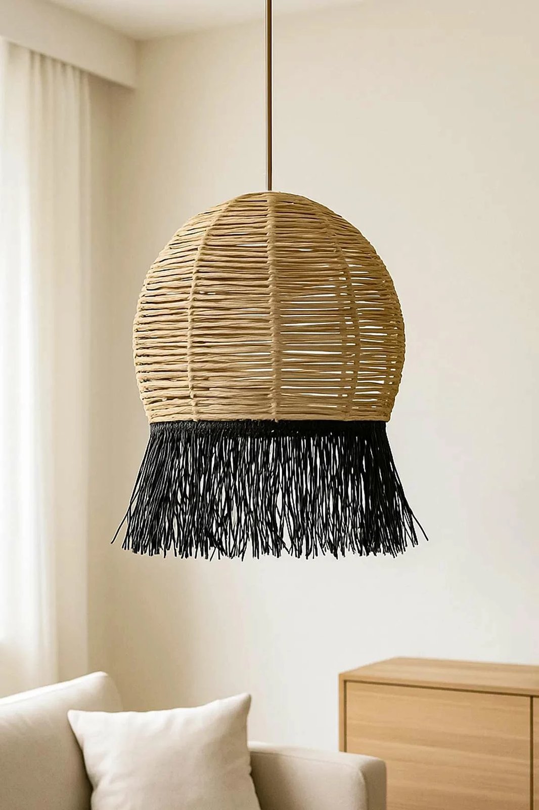 Llambë tavani Opviq, macrame, bezhë dhe e zezë, Javari