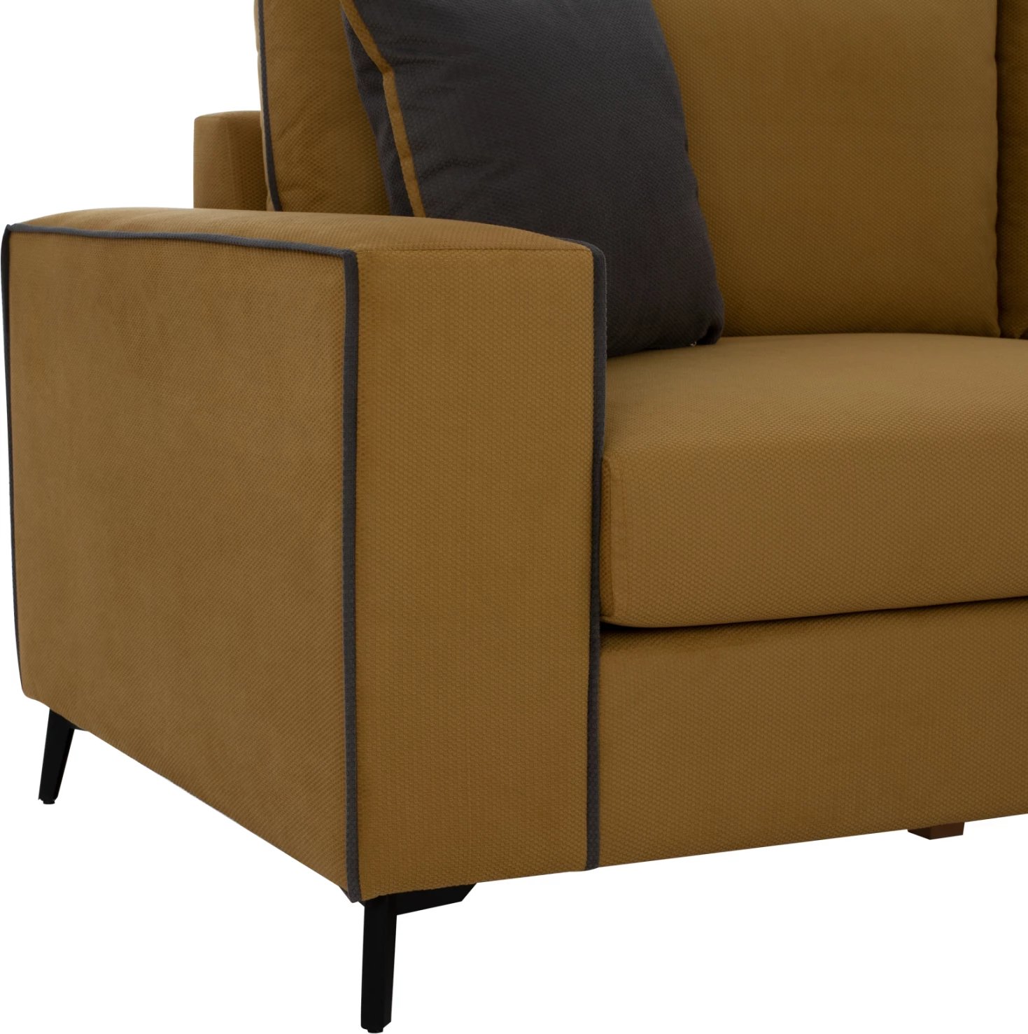 Divan qoshe DIVA, ngjyrë ari, këmbë të larta, 2 pjesë, qoshe e djathtë, pëlhurë rezistente ndaj njollave dhe ujit