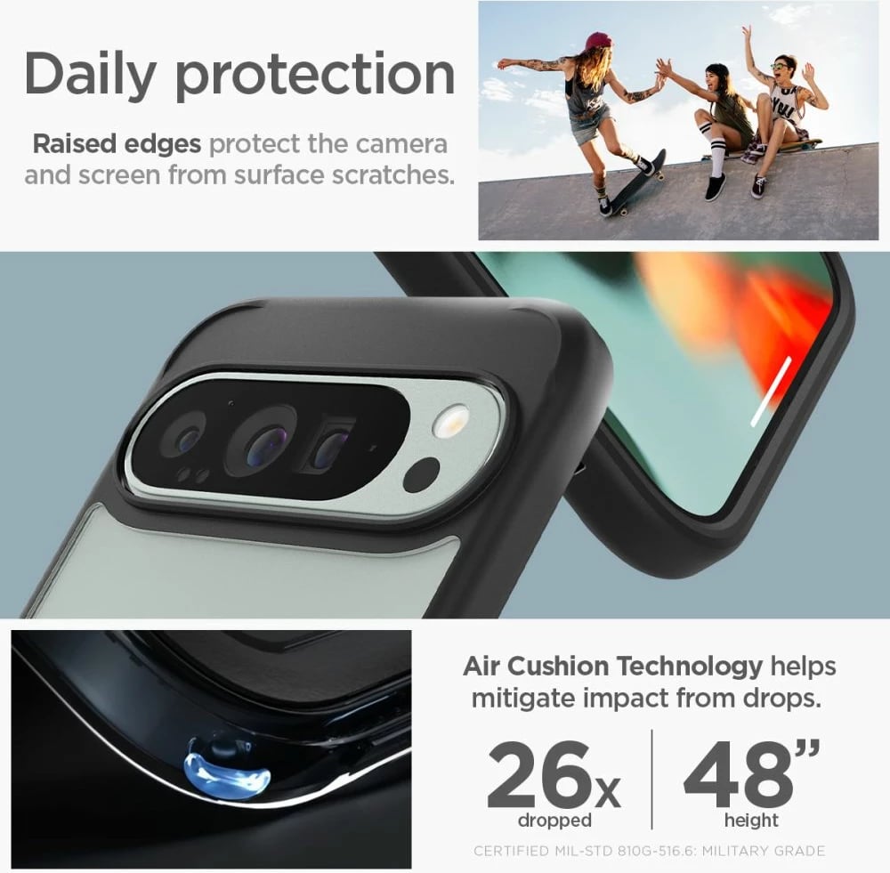 Mbështjellës Spigen Ultra Hybrid për Google Pixel 9 Pro XL, i zi