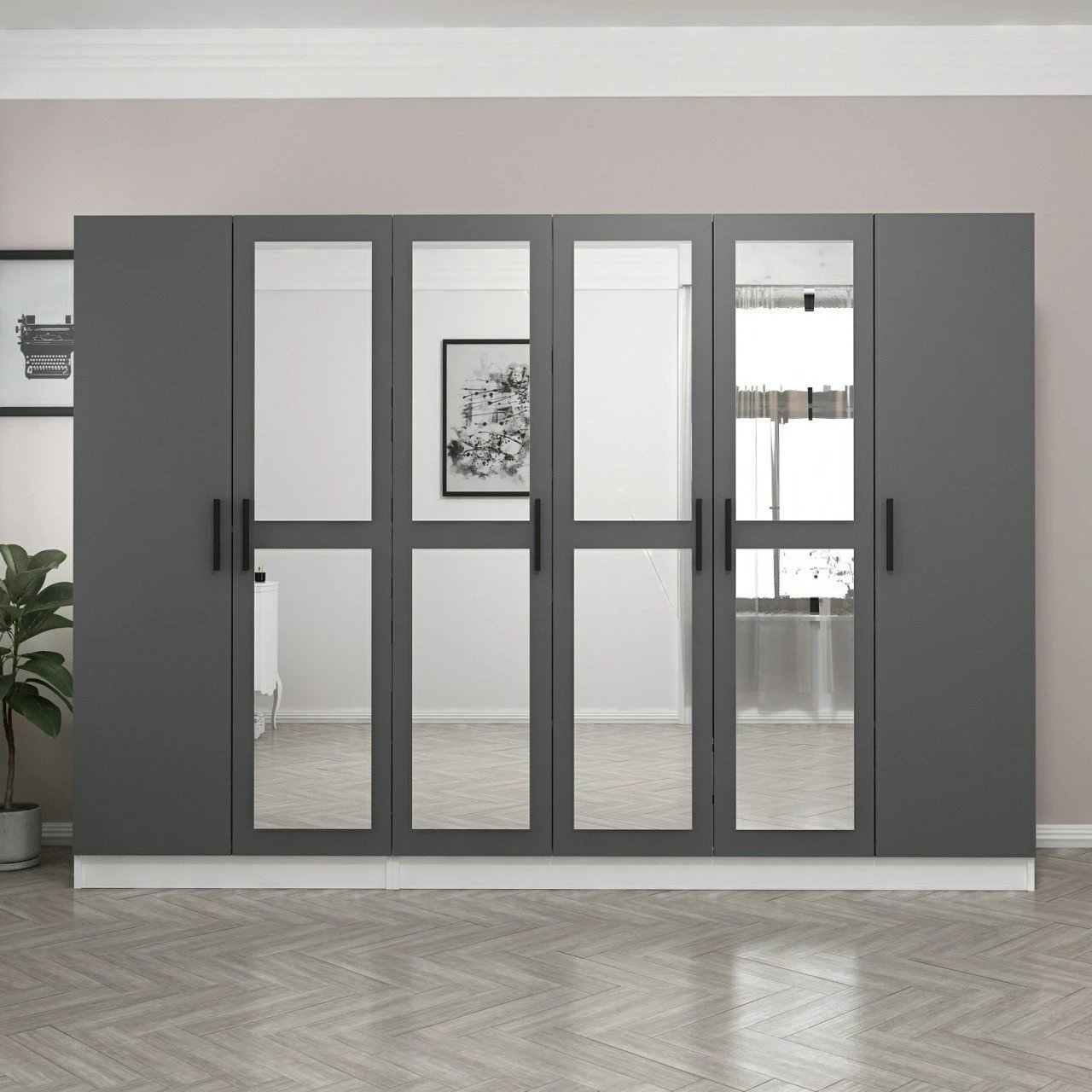 Dollap i madh me pasqyra, ngjyrë antracit, Skye Decor, 270x210x52cm