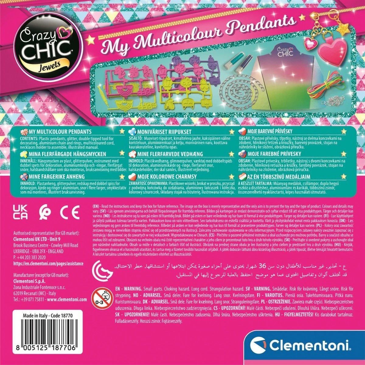 Set bizhuterish Clementoni Crazy Chic 18770, shumëngjyrësh, për vajza