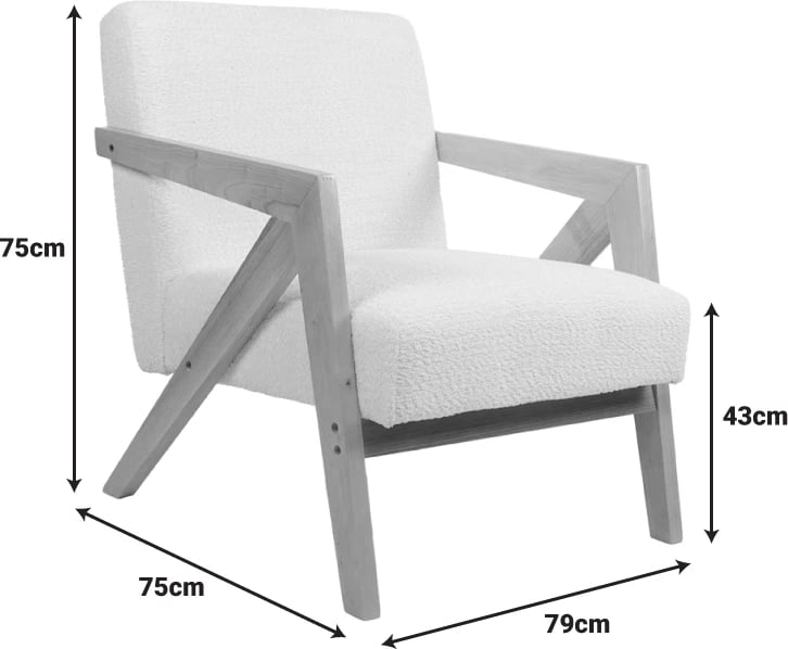 Fotel Garifa, material i bardhë, këmbë ngjyrë natyrale, 79x75x75cm
