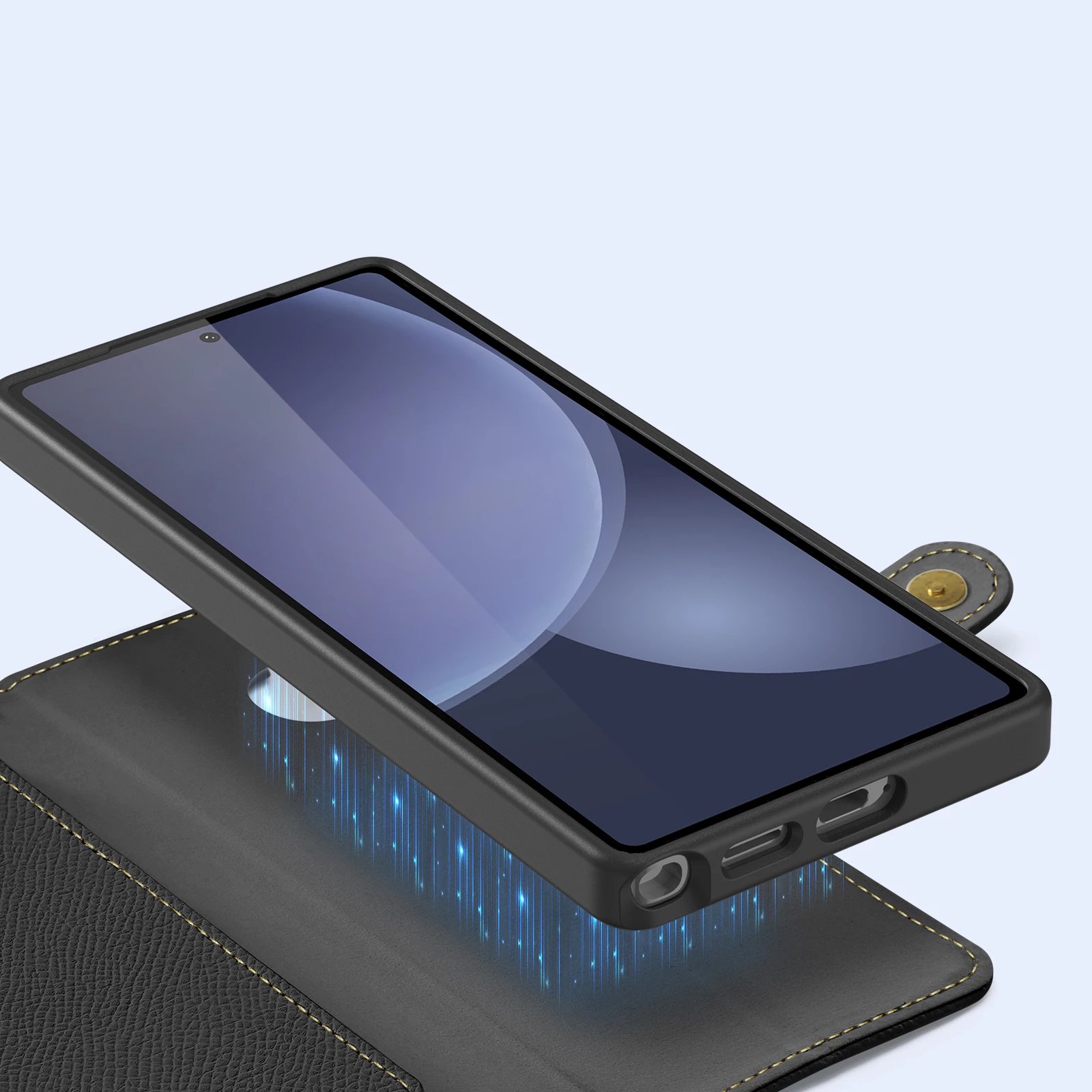 Mbështjellës Dux Ducis Lawa për Samsung Galaxy S25 Ultra, lëkurë, me portofol magnetik të ndashëm, i zi