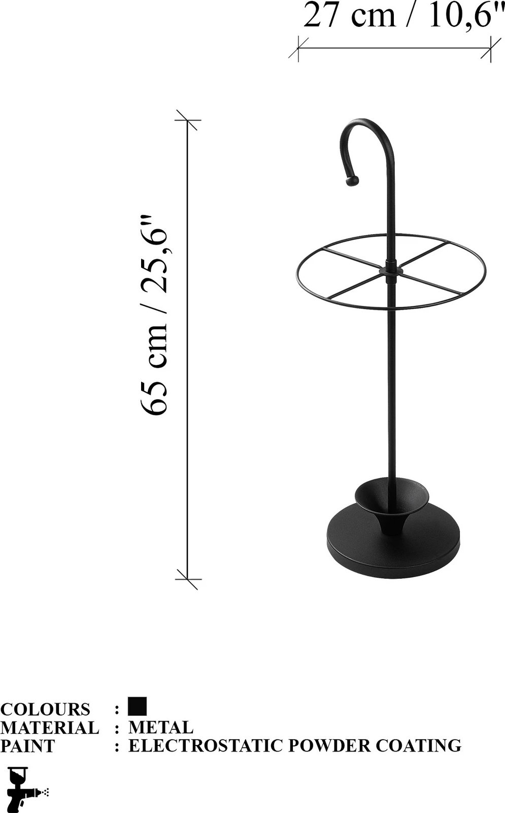 Stendë për çadra, Evila Originals, e zezë, 27x27x65cm