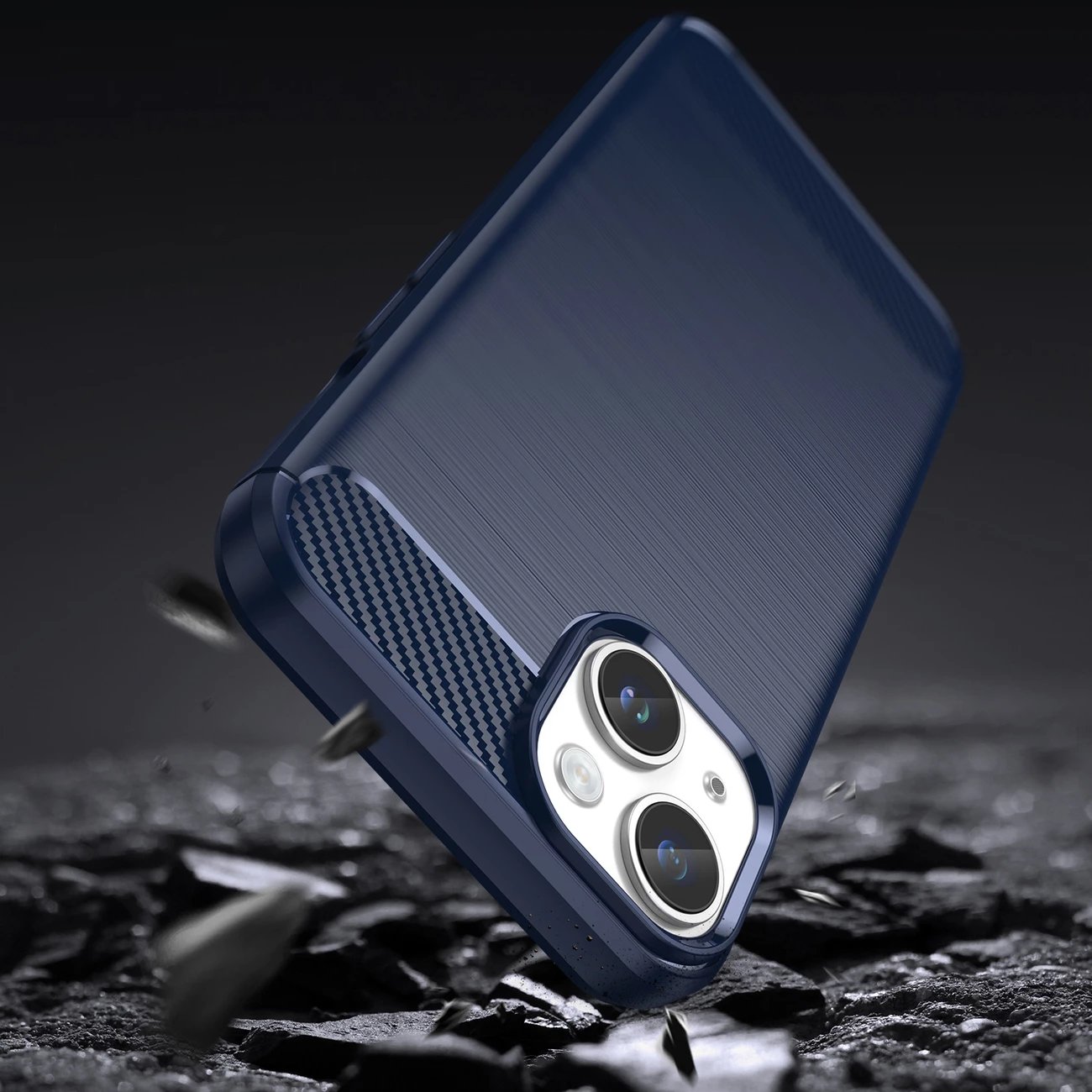 Mbështjellës Hurtel Carbon Case për iPhone 14, xhel fleksibël, blu