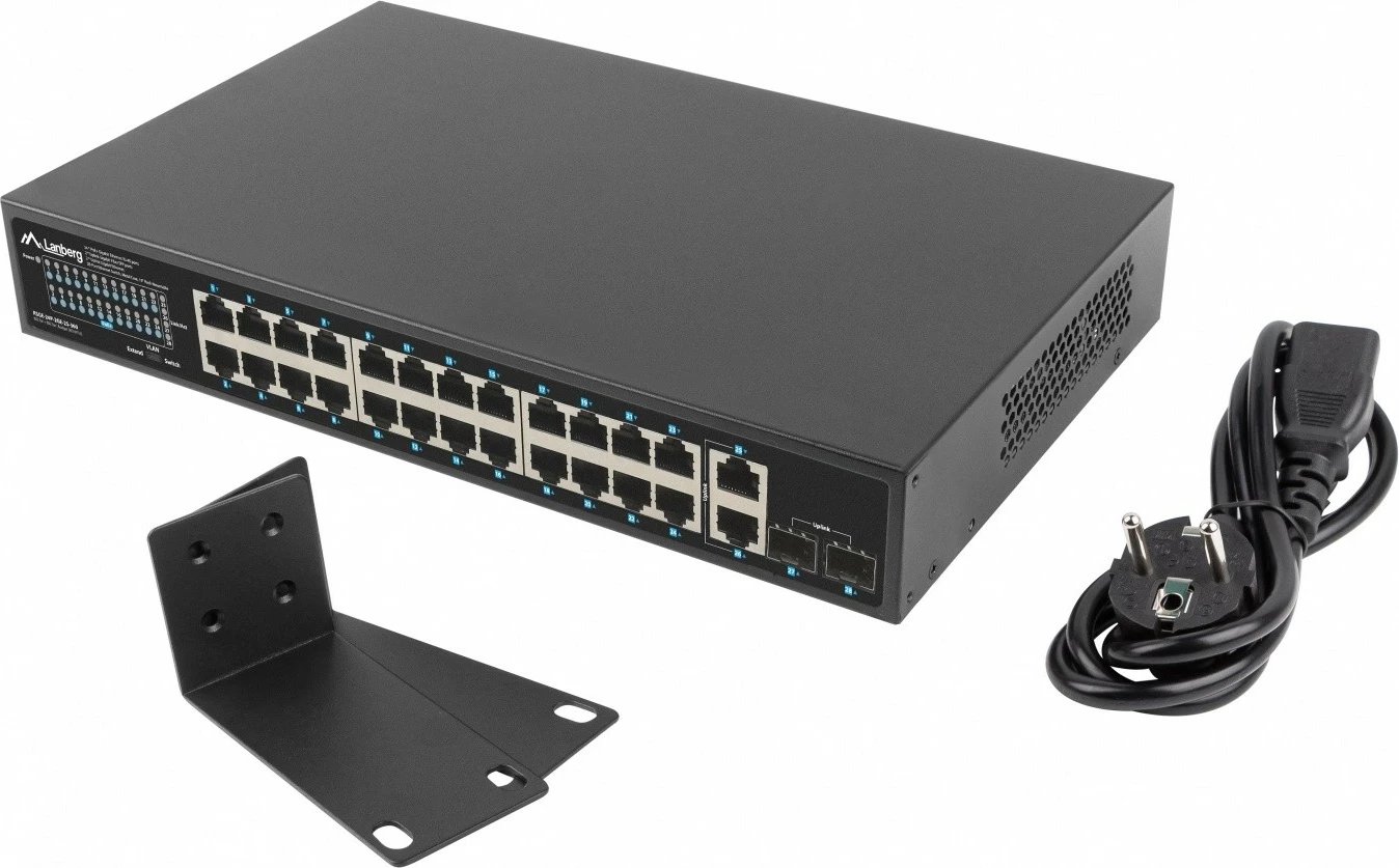 Switch Lanberg RSGE-24P-2GE-2S-360, 24x PoE+ Gigabit, 2x Gigabit, 2x SFP, rack 19", 360W