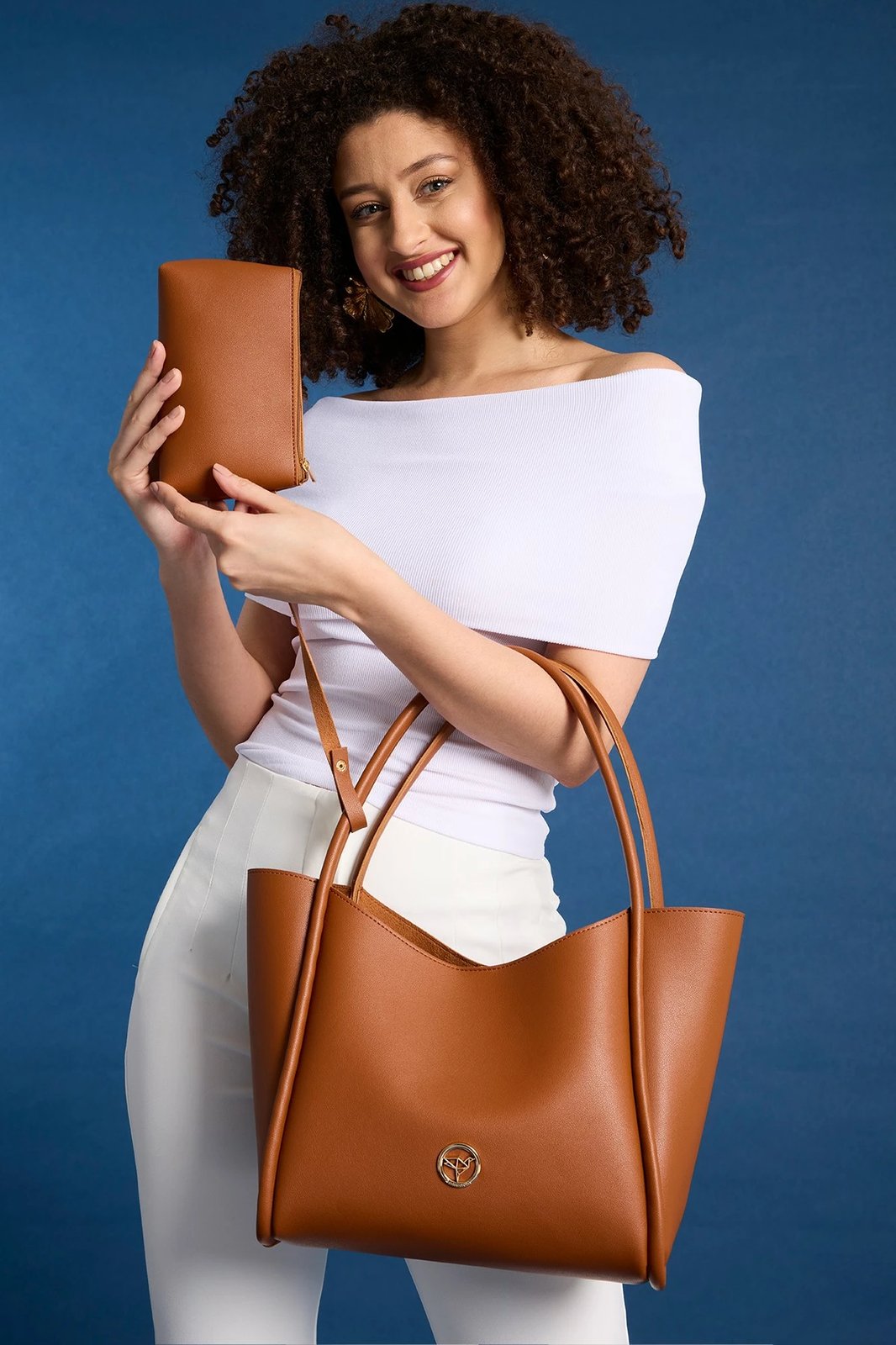 Çantë krahu Zoozie Bags, Athinë, ngjyrë kafe e hapur (set me 2 pjesë)