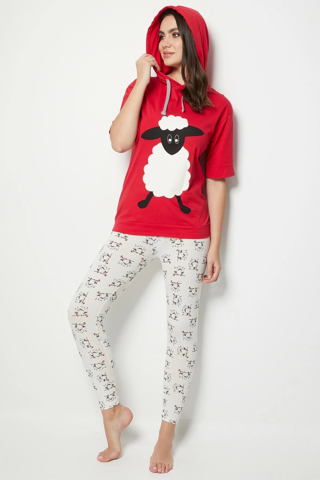 Pizhama për gra, ngjyrë e kuqe e errët, Jumeon, 002-000501