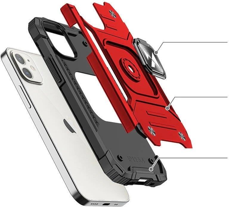Mbështjellës Wozinsky Ring Armor për iPhone 14 Plus, me unazë dhe mbajtëse, e kuqe