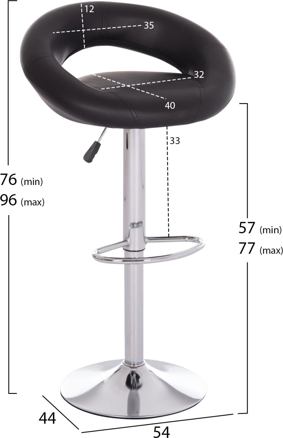 Karrige për bar REA, rrotulluese, lëkurë PU e zezë, me sustë, 54x47x96cm, set prej 2 copësh
