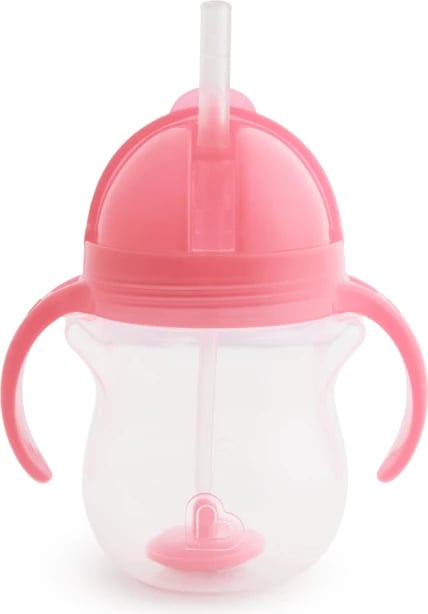 Shishe për fëmijë Munchkin Click Lock Weighted Straw Trainer rozë, 295 ml