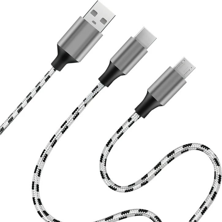 Kabllo 2-në-1 LogiLink CU0202, USB 2.0 A/M në Micro USB + USB-C, 1.2m, tekstil