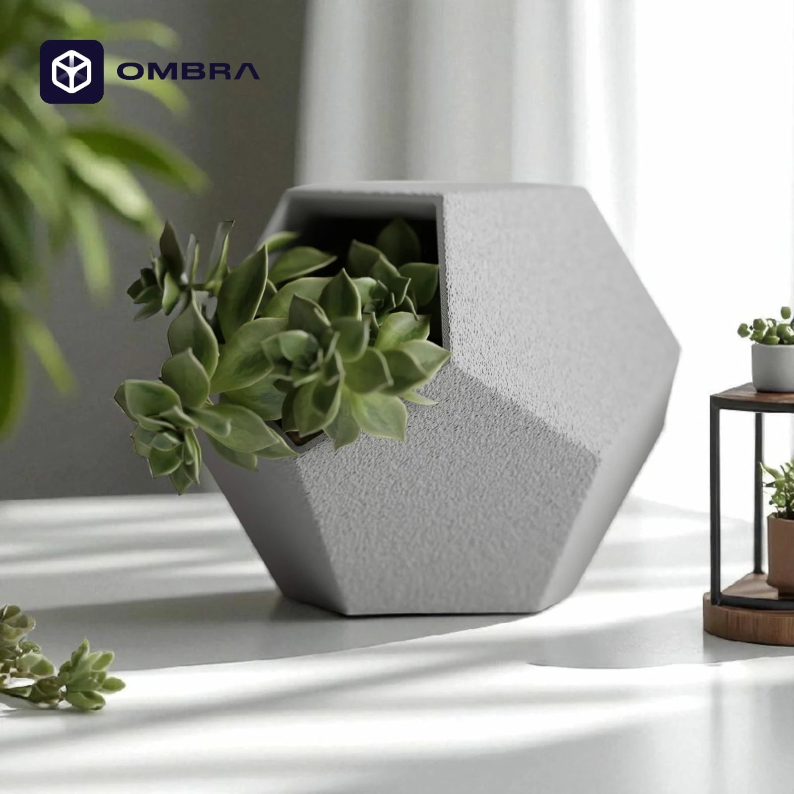 Set me 3 Vazo - Plant Pot GeoTrio (Ngjyrë kafe, hiri, gjelbërt "marble")