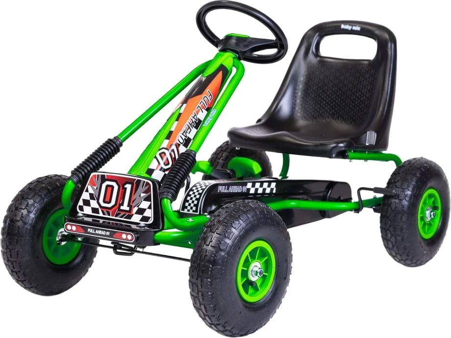 Go-kart me pedale, Baby Mix Razor, rrota të fryra 25 cm, frenë dore, drejtim përpara/mbrapsht, moshat 3-8 vjeç, ngarkesa 30 kg, jeshile