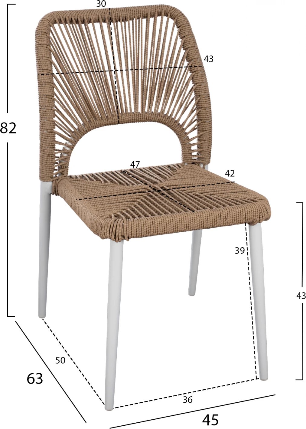 Set terase 5 pjesë, tavolinë e bardhë 120x80 dhe karrige me litar FH11534.01