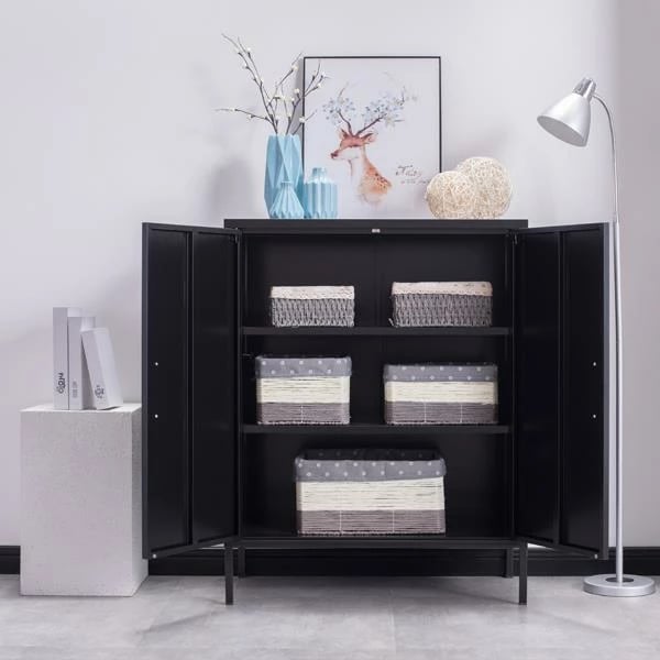 Dollap metalik Nextdeco me dy dyer, H102x80x40cm, i zi