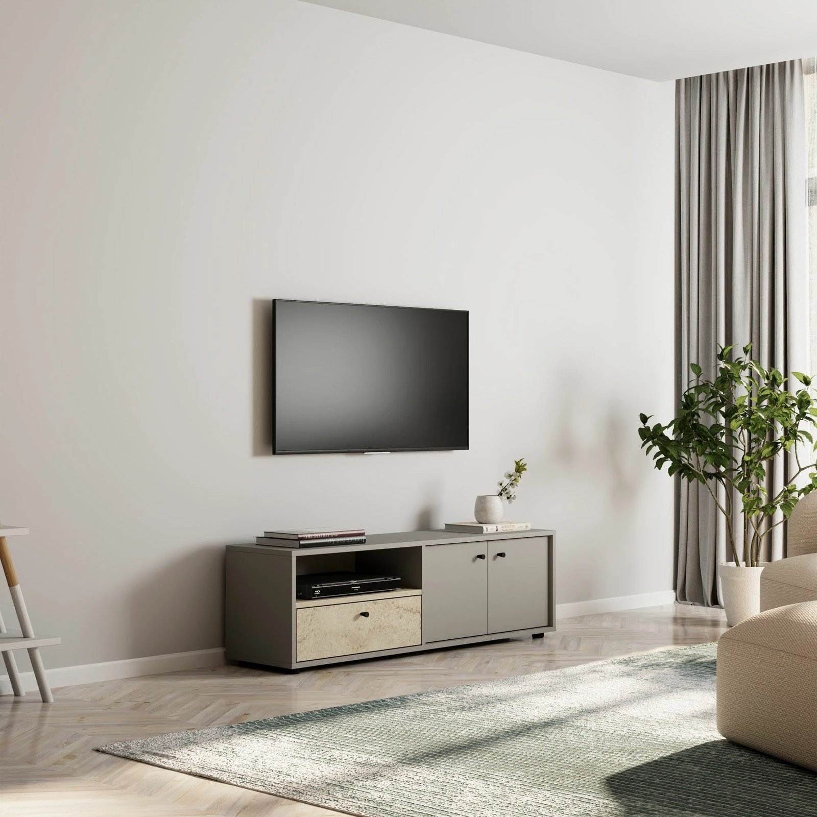 Komodë TV Skye Decor, gri, travertin