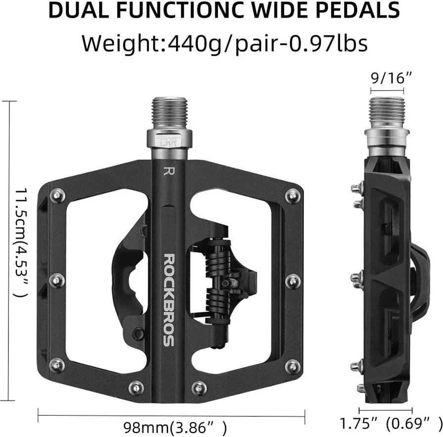 Set pedale biçiklete Rockbros PD15-BK, aliazh alumini, e zezë