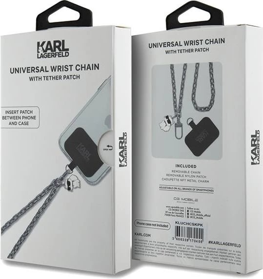 Rrip dore universal për telefon Karl Lagerfeld Choupette, argjend