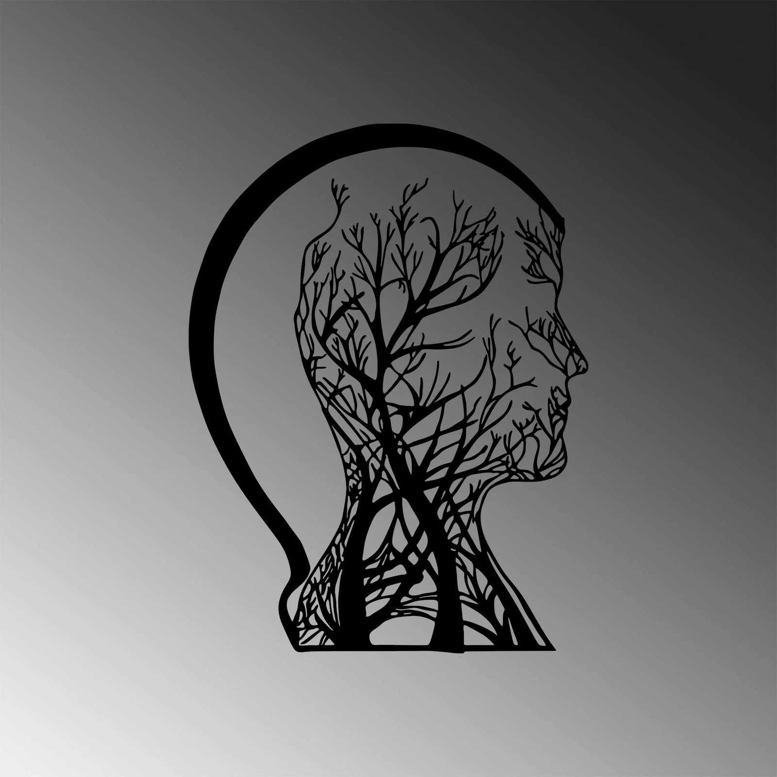 Aksesor dekorativ metalik për mur, Wallity, Tree Man - 322, ngjyrë e zezë, 52x70cm