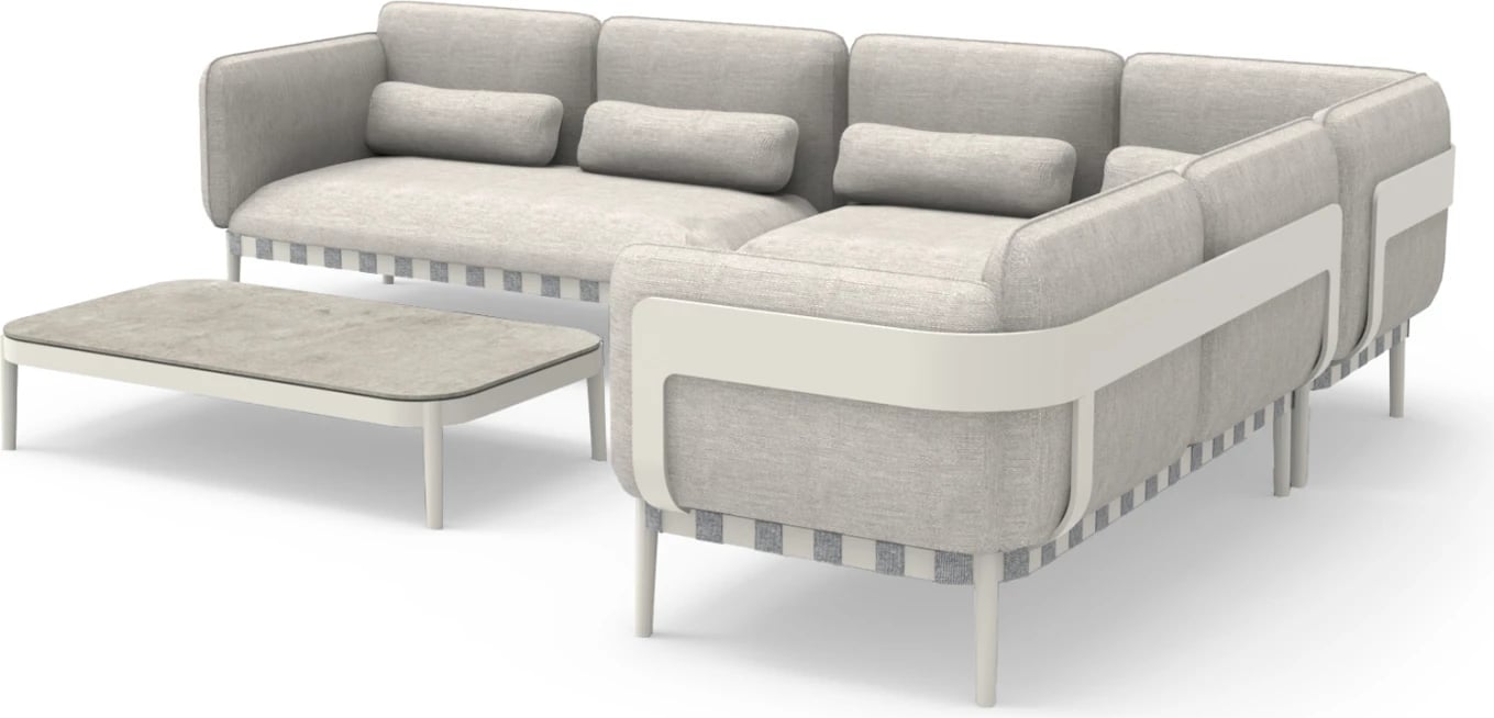 Set lounge për jashtë, 4 pjesë, PEGASUS CD6199.02, alumin i bardhë krem, litar P.E. bezhë & material OLEFIN