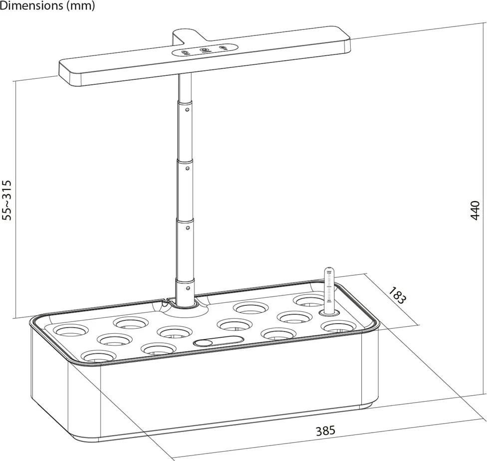 Vazo e mençur GreenBlue GB133 për rritje bimesh, 4L, 12 vende, LED, e bardhë