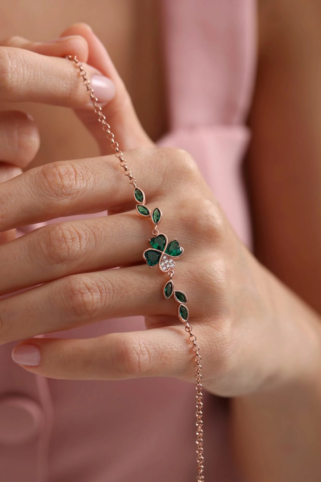 Byzylyk argjendi Jumeon, ngjyrë rozë dhe e gjelbër, NRZ999948