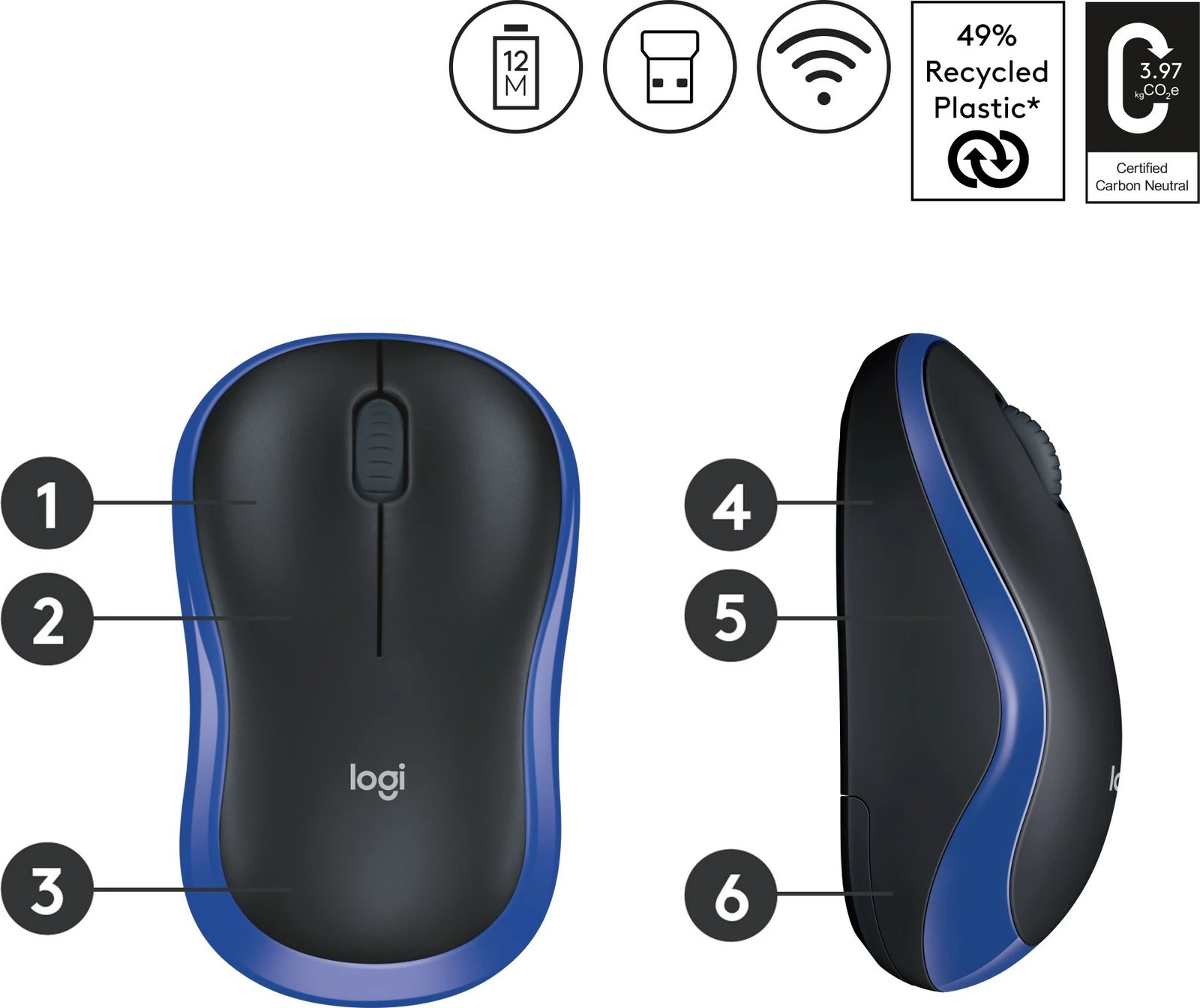 Maus wireless Logitech M185, 1000 DPI, i zi, blu