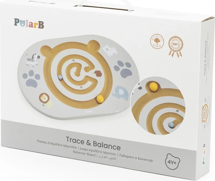 Dërrasë balancuese me labirint prej druri, Viga Balancing Maze, 450×300×50 mm, 2 topa, kapacitet 50 kg, ngjyrë sipas fotos