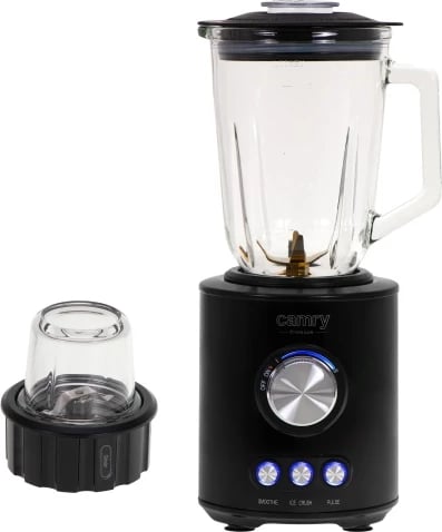 Blender tavoline, Camry CR 4088, enë qelqi 1.5L, tehe çelik inox të veshura me titan (6 skaje), 800W max 1800W, 2 shpejtësi 3 programe, me grirës qelqi 300ml, piano black Blender tavoline, Camry CR 4088, enë qelqi 1.5L, tehe çelik inox të veshura me titan (6 skaje), 800W max 1800W, 2 shpejtësi 3 programe, me grirës qelqi 300ml, piano black
