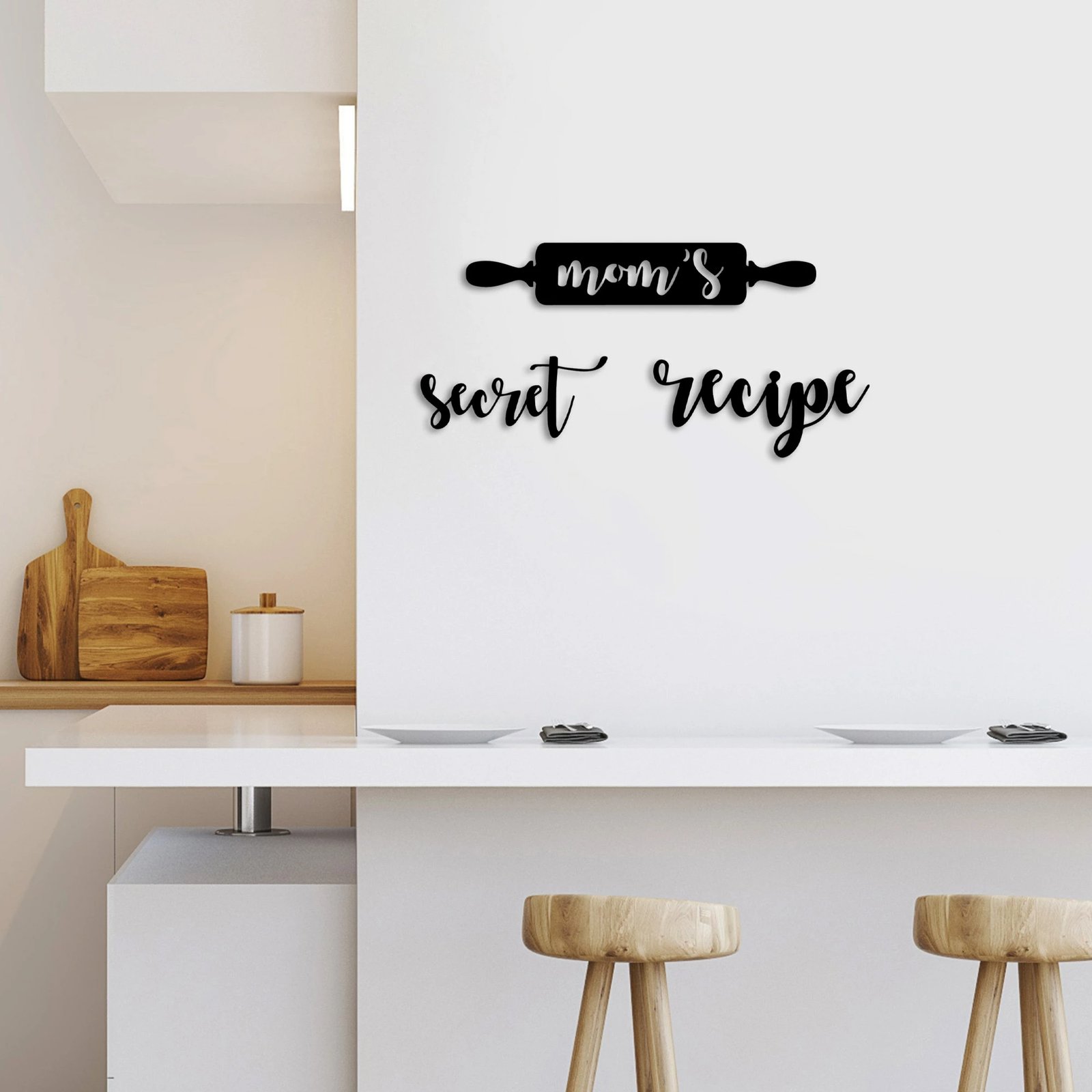 Aksesor dekorativ metalik për mur, receta sekrete e nanës, 3 copë