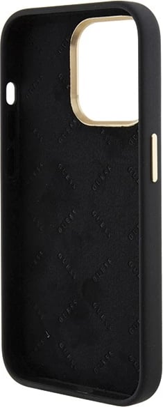 Mbështjellës Guess Silicone Logo Strass 4G për iPhone 15 Pro, i zi