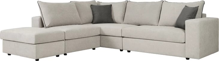 Divan polimorfik London, pëlhurë e çelur gri, jastëkë gri, 296x246x95 cm