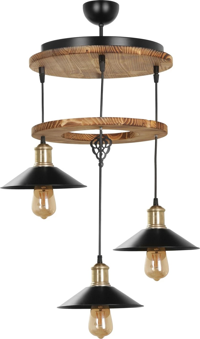 Llambë tavani prej druri dhe metali, Opviq 8363-3T, kafe dhe e zezë