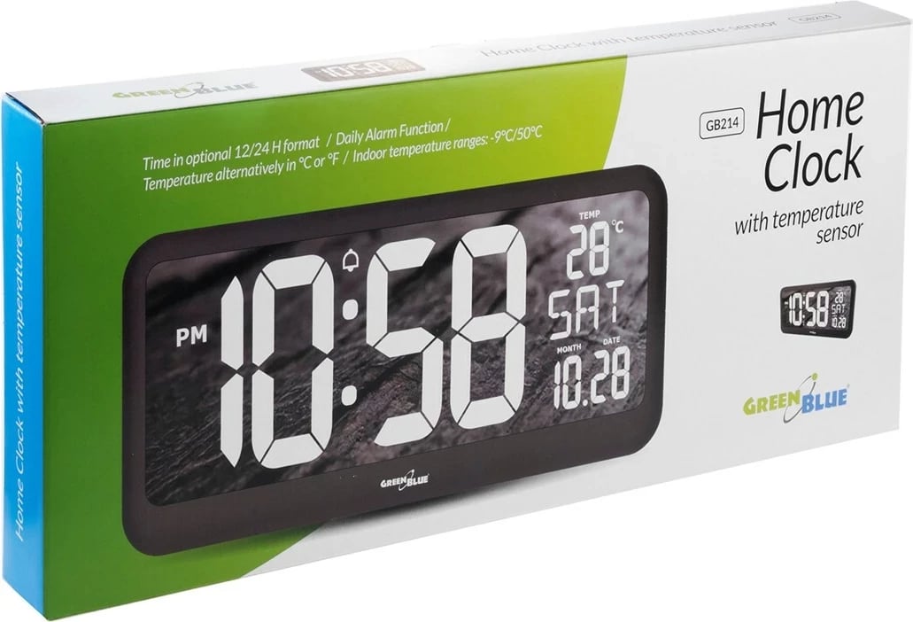 Orë digjitale me sensor temperature Maclean GB214, 37x17cm, e zezë