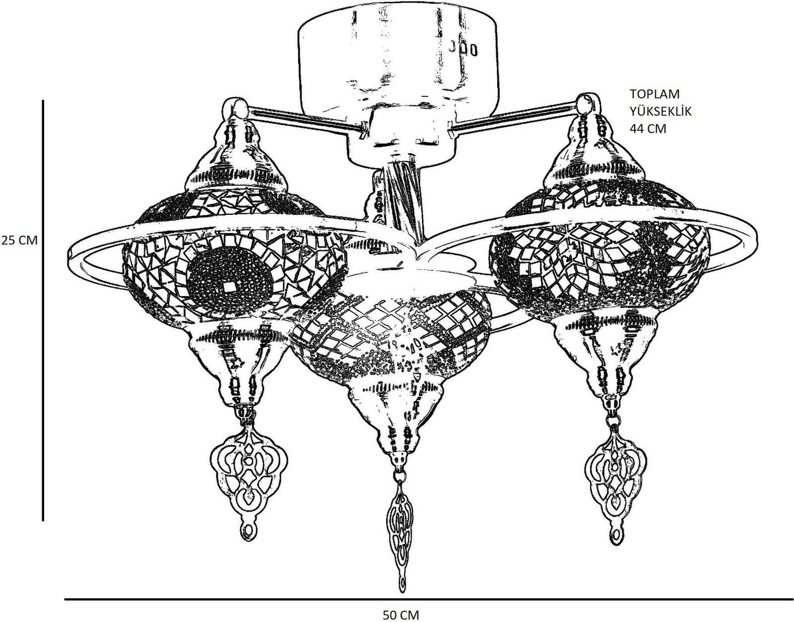 Llambadar Opviq, mozaik, 3 copa, shumëngjyrësh, Yeni Macellan 7788-3