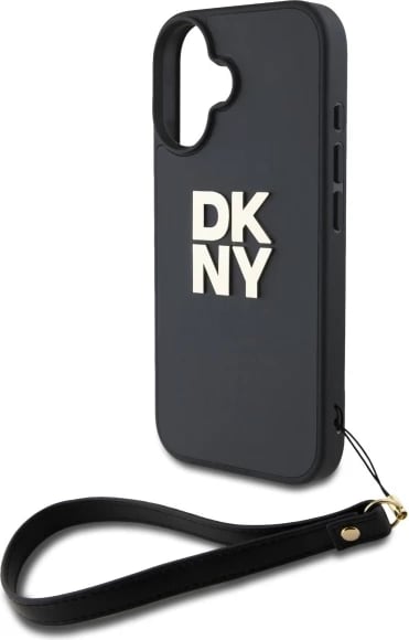 Mbështjellës DKNY Wrist Strap Stock Logo për iPhone 16, i zi