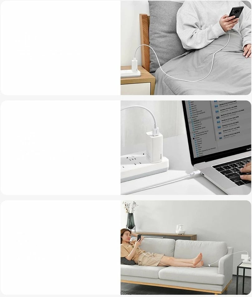Kabllo Baseus Superior CATYS-A02 USB në Type-C, 2m, 66W, Bardhë