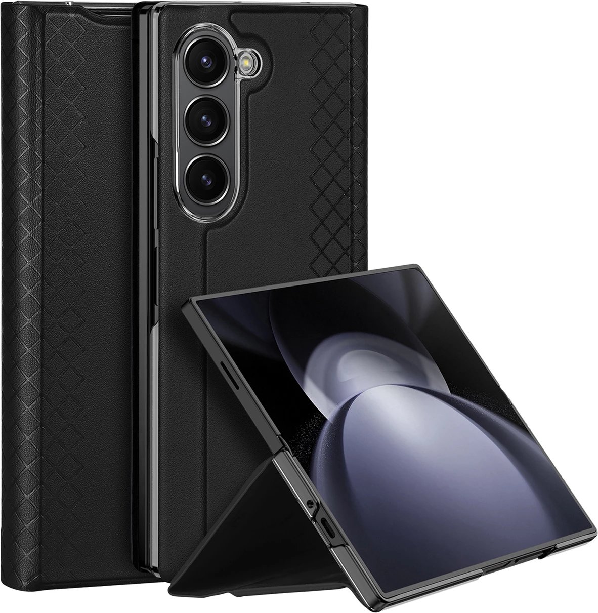 Mbështjellës Dux Ducis Brill për Samsung Galaxy Z Fold 6, me kapëse magnetike, xhep për kartë, eko-lëkurë, i zi