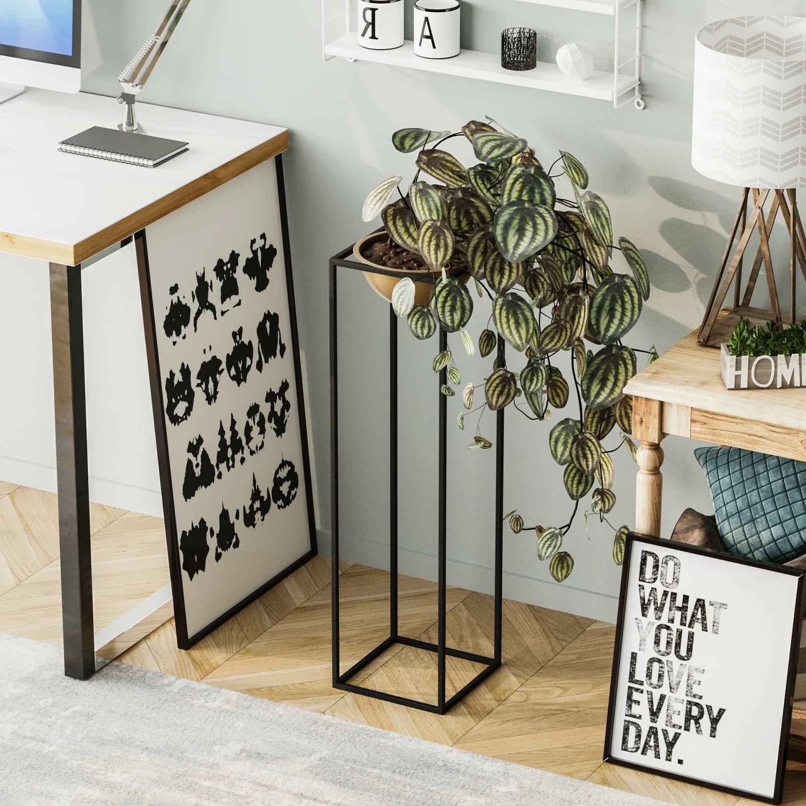 Vazo dekorative, Evila Originals, GED-020-A, e zezë dhe e artë, 28x80x28cm